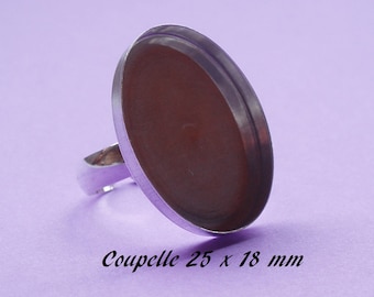 Support bague en argent .925, anneau lisse, coupelle 25 x 18 mm