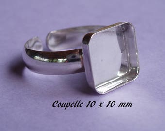 Support de bague en argent .925, anneau lisse, coupelle 10 x 10 mm