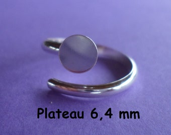 Anneau de bague en argent massif .925 réglable à plateau rond 6,4 mm