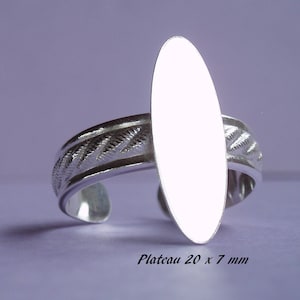 Support de bague en argent massif .925 motif classique, plateau plat oval 20 x 7 mm image 1