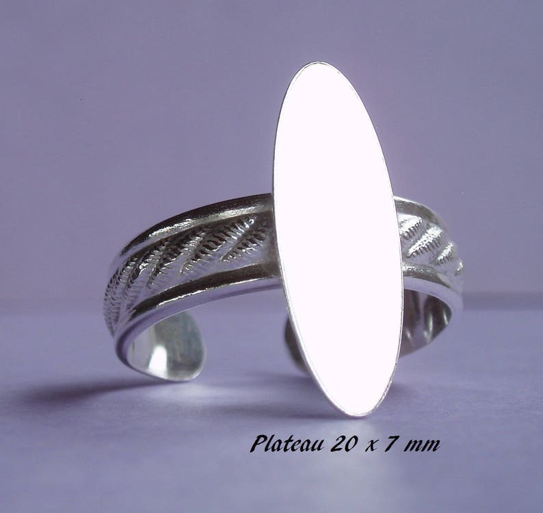 Support de bague en argent massif .925 motif classique, plateau plat oval 20 x 7 mm image 1