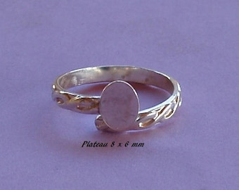 Ring support in solid .925 silver, braided appearance, tray 8 x 6 mm