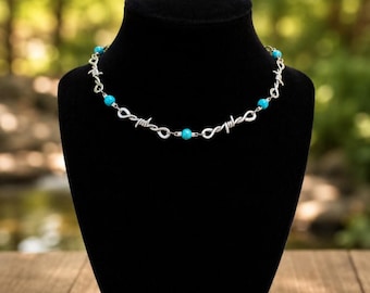 Barbed & Turquoise Wire Choker
