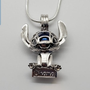 Sterling Silver Stitch Alien "Ohana" Pearl Cage Pendant with 20 Inch Sterling Silver Chain (Pearl NOT Included)