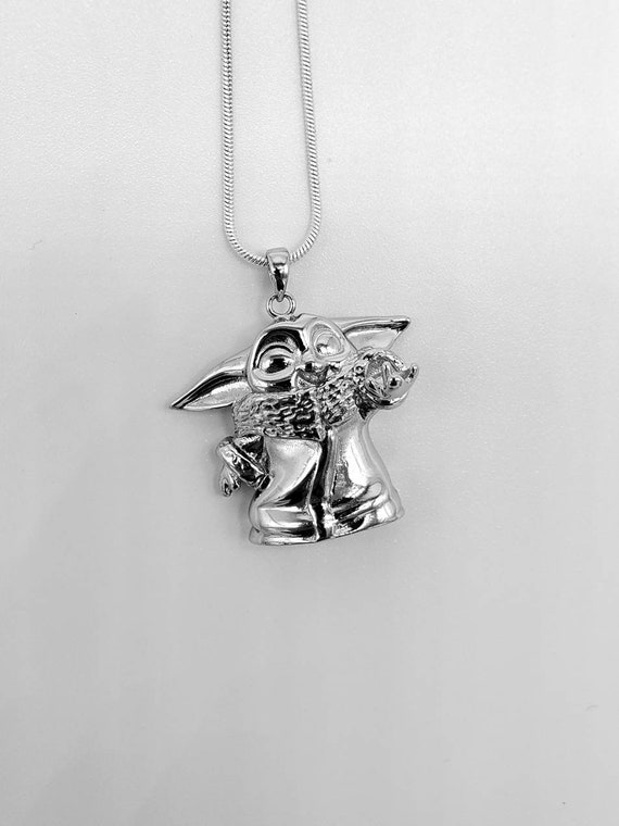 925 Sterling Silber Grogu Baby Yoda Perlenkäfig Anhänger mit 20 Zoll 925  Sterling Kette Perlen NICHT enthalten