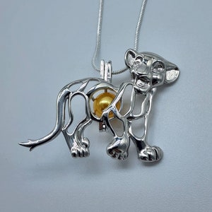 925 Sterling Silver Simba Lion King Disney Pearl Cage Pendant with 20 inch 925 Sterling Silver Chain (Pearls NOT Included)