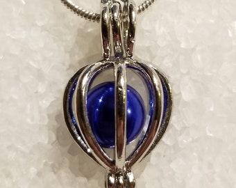 Silver Plated Simple Pearl Cage Pendant with 20" Sterling Silver Snake Chain (Pearls NOT Included)
