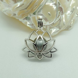 Edison and Large Pearl (up to 14mm) Lotus Flower Cage Pendant with 20 Inch Sterling Silver Snake Chain (Pearls NOT Included)