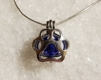 Silver Plated Paw Print Pearl Pendant with 20 inch 925 Sterling Silver Chain (Pearls NOT Included)
