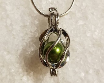 Silver Plated Simple Twist Pearl Cage Pendant with 20 inch 925 Sterling Silver Chain (Pearls NOT Included)