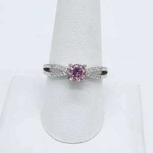 CLEARANCE! 925 Sterling Silver Pink Cubic Zirconia Ring with Triple Rhodium Coating for Extra Protection - Sizes 6 and 9 US