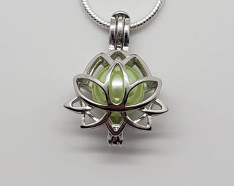 925 Sterling Silver Lotus Flower Pearl Cage Pendant with 20" Sterling Silver Chain (Pearls NOT Included)