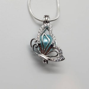 925 Sterling Silver Butterfly Pearl Cage Pendant with 20 inch 925 Sterling Silver Snake Chain (Pearl NOT Included)