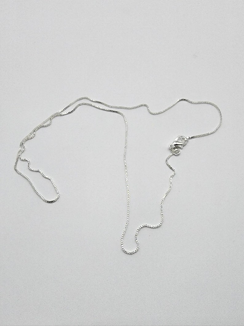 May include: A silver chain necklace with a lobster clasp.