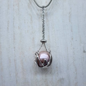 925 Sterling Silver Edison Simple Hanging Basket Pearl Cage Pendant with 20 inch 925 Sterling Chain (Pearls NOT Included)