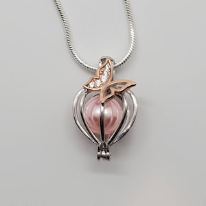925 Sterling Silver Pearl Cage with Rose Gold Butterfly and 20 inch 925 Sterling Silver Snake Cage  (Pearl NOT Included)