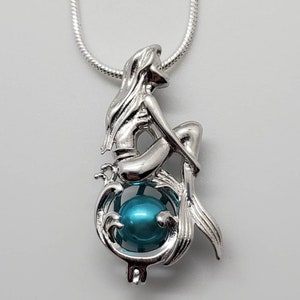 925 Sterling Silver Little Mermaid Pearl Cage Pendant with 20 inch 925 Sterling Chain (Pearls NOT Included)