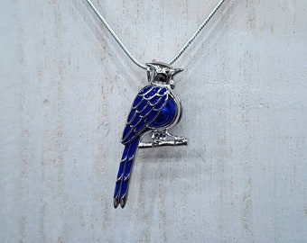 Pendentif cage en argent sterling avec perles de geai bleu et chaîne en argent sterling 925 de 20 pouces (perles non incluses)