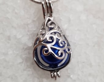 925 Sterling Silver Swirl Tear Drop Pearl Cage Pendant with 20 inch 925 Sterling Silver Chain (Pearls NOT Included)