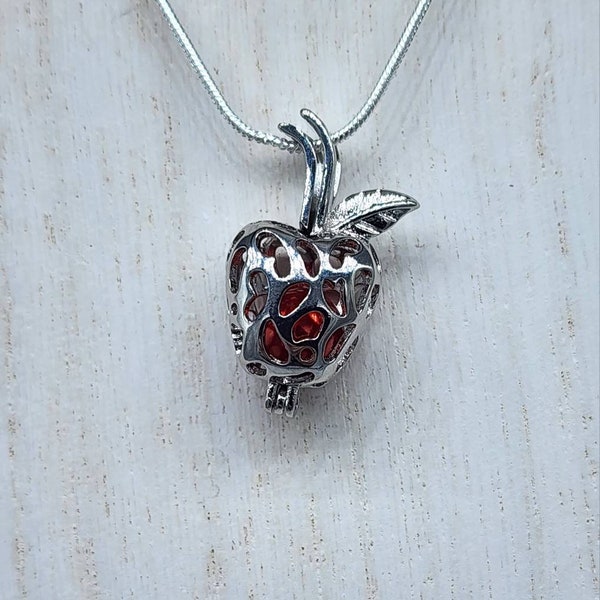 Silver Plated Teacher's Apple Pearl Cage Pendant with 20 inch 925 Sterling Chain (Pearls NOT Included)