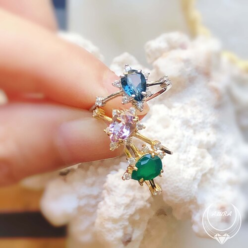 14K Gold London Blue Topaz Ring - Pear Shaped London Blue Topaz Ring - Gemstone Ring - Astrology Ring - November Birthstone - Dainty Jewelry shops