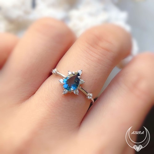 14K Gold London Blue Topaz Ring - Pear Shaped London Blue Topaz Ring - Gemstone Ring - Astrology Ring - November Birthstone - Dainty Jewelry shops