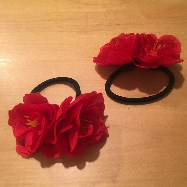 Scarlet Begonia Bun Wrap, Grateful Dead Flower Hair Tie, Red Flower Bun Wrap, Bun Wrap, Floral Hair Tie, Floral Bun Wrap, Flower Bun Wrap