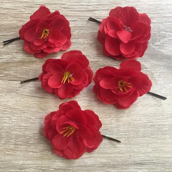 Scarlet Begonia Hair Pin, Scarlet Begonia Hair Clip, Flower Hair Clip, Flower Hair Pin, Floral Hair Clip, Floral Hair Pin, Flower Barrette