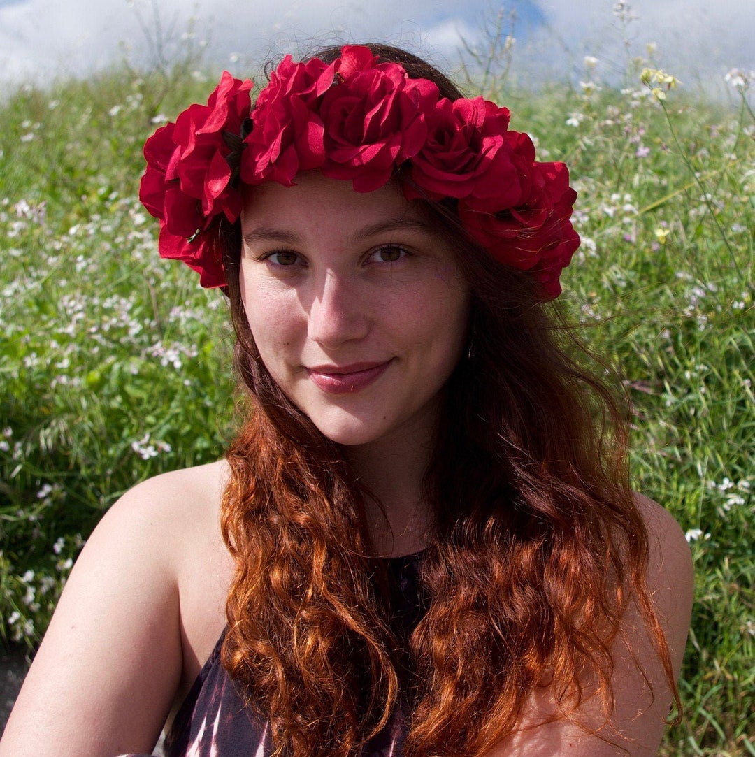 Red Rose bertha Flower Crown, Grateful Dead Flower Crown, Rose Flower