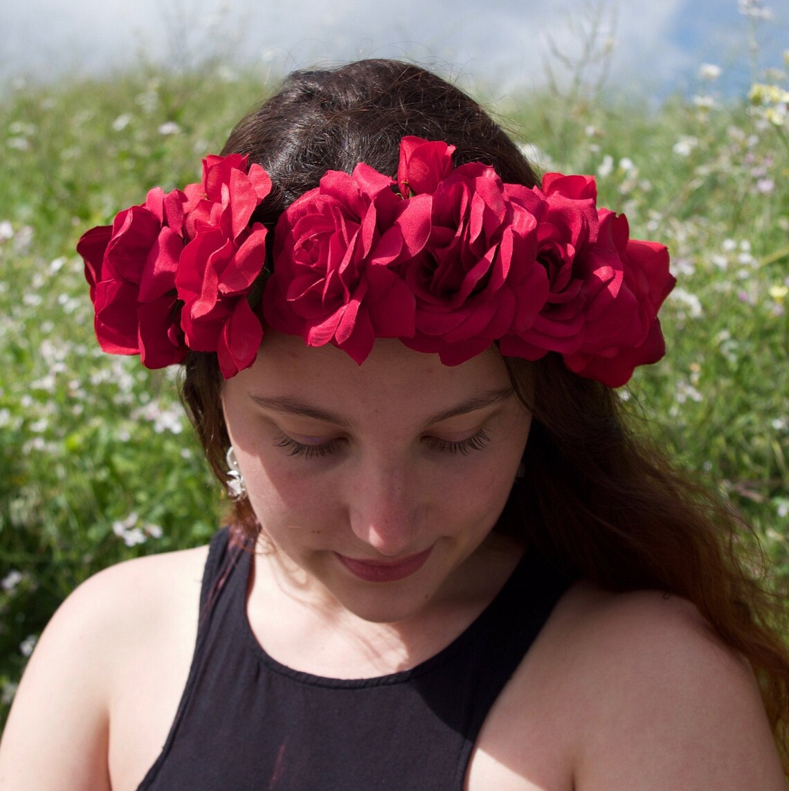 Red Rose Bertha Flower Crown Grateful Dead Flower Etsy
