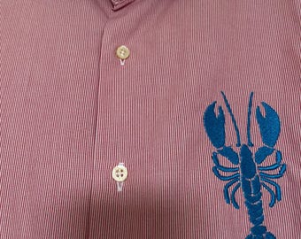 Chemise homme broderie homard bleu