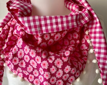 Petite chèche fille  foulard femme fleuri doublée imprimé carreaux coordonné