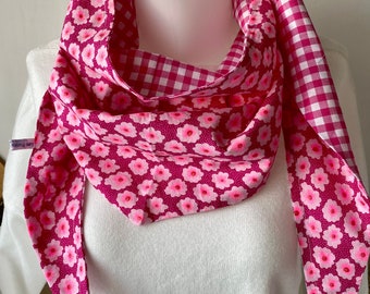 Petite chèche fille  foulard femme fleuri doublée imprimé carreaux coordonné