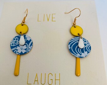 Boucles d'oreilles bleues  jaunes japonisantes