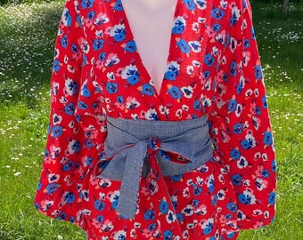 Kimono rouge floral
