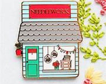 Needlework Shop Main Street Magnetic Needle Minder by Beverly McCullough of Flamingo Toes