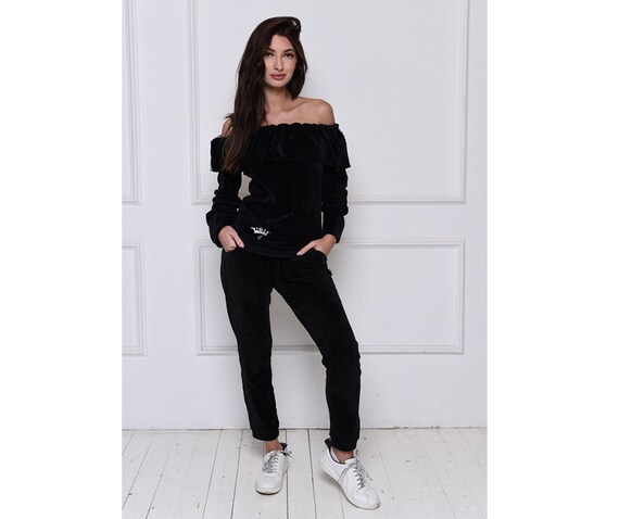 off the shoulder sweat suit