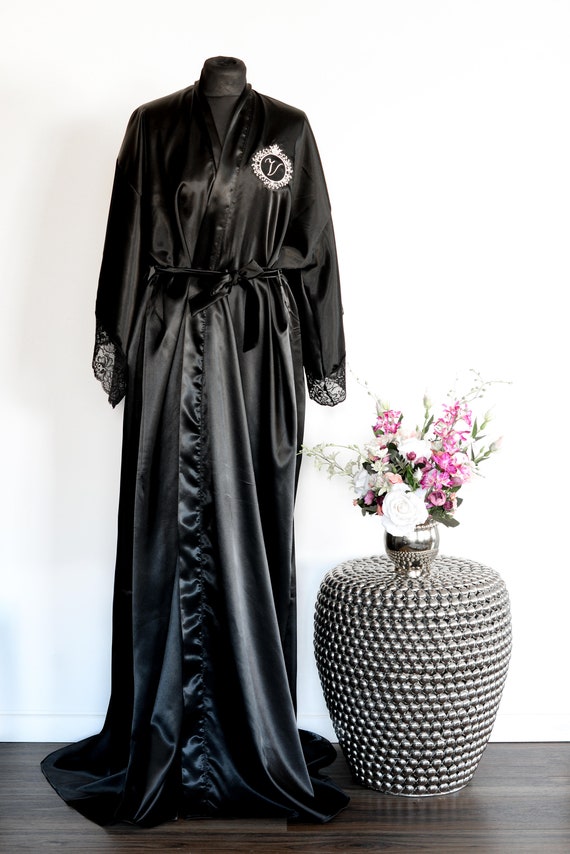 long black silk dressing gown