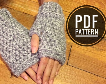 Chunky Wrist Warmer Crochet Pattern // PDF Pattern, Chunky Yarn Design, Home Goods, Fingerless Gloves, Fingerless Mitten Pattern