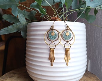 Boucles d'oreilles rondes et pendantes avec perles en céramique