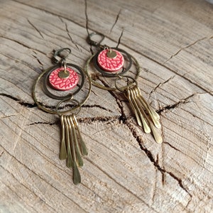 Boucles d'oreilles rondes et pendantes avec perles en céramique Rouge