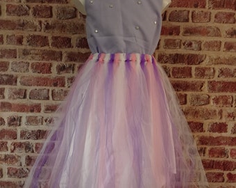 Robe de princesse avec tutu en tulle | Modèle unique | Déguisement | Etoile | Cœurs | Cérémonie | Noel | Anniversaire | Idée cadeaux