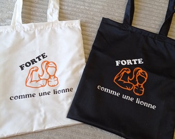 Tote bag forte comme une lionne | femme forte | zéro déchet | écologie | porte clef | affiche | carte A6