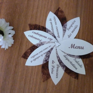 Menu pour mariage, baptème, communion