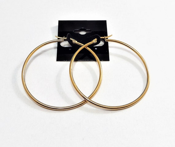 2" Thin Tube Hoop Pierced Post Stud Earrings Gold… - image 2