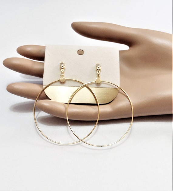 2 3/4" Thin Ring Long Hoops Pierced Post Stud Ear… - image 4