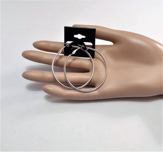 1 1/2" Thin Ring Silver Tone Hoops Pierced Post S… - image 8