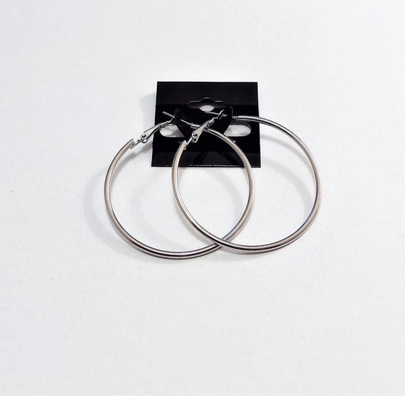 1 1/2" Thin Ring Silver Tone Hoops Pierced Post S… - image 2