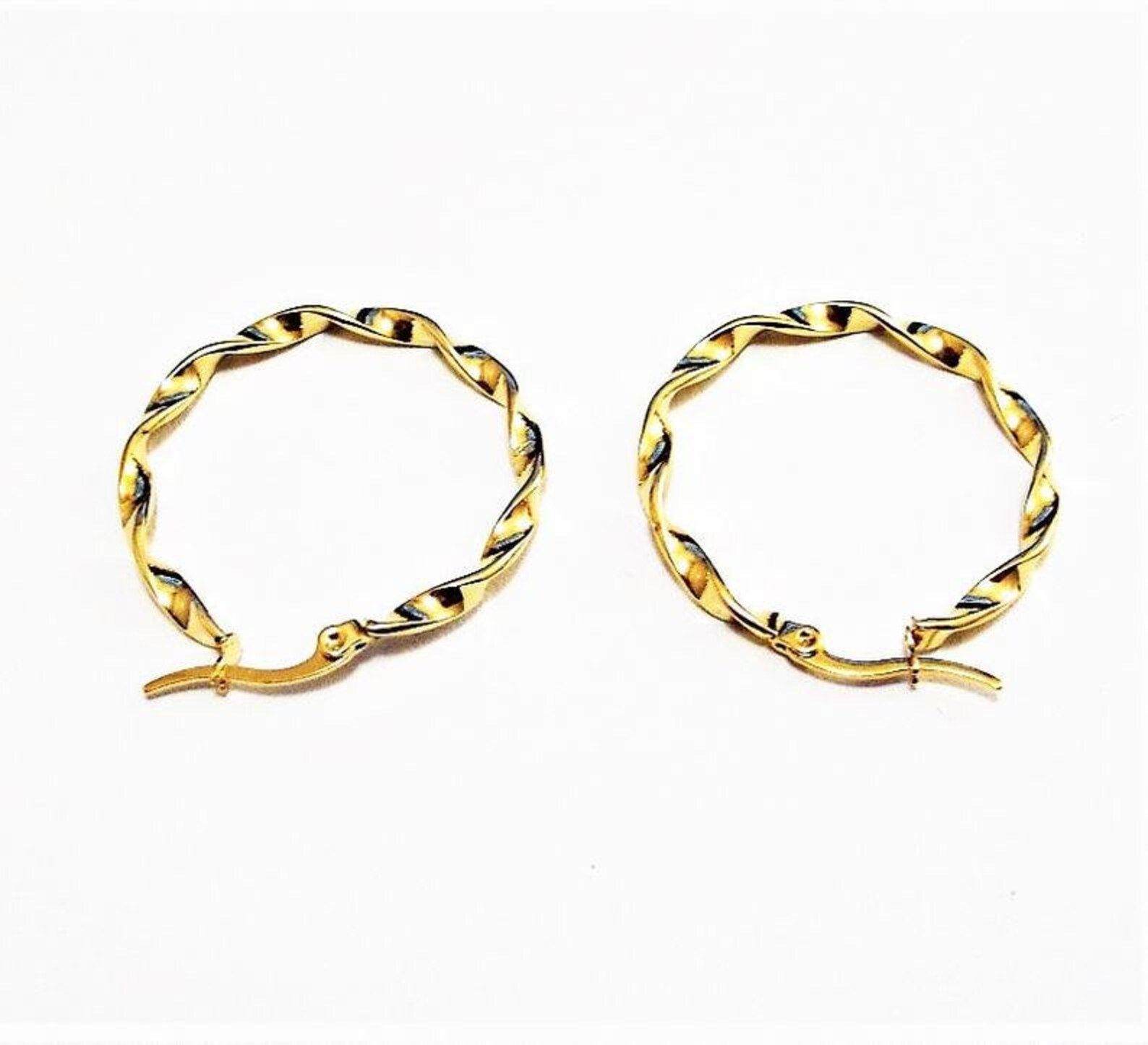 1 1/4 Gold Twisted Band Hoop Pierced Earring 34mm Etsy
