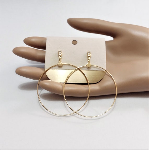 2 3/4" Thin Ring Long Hoops Pierced Post Stud Ear… - image 6